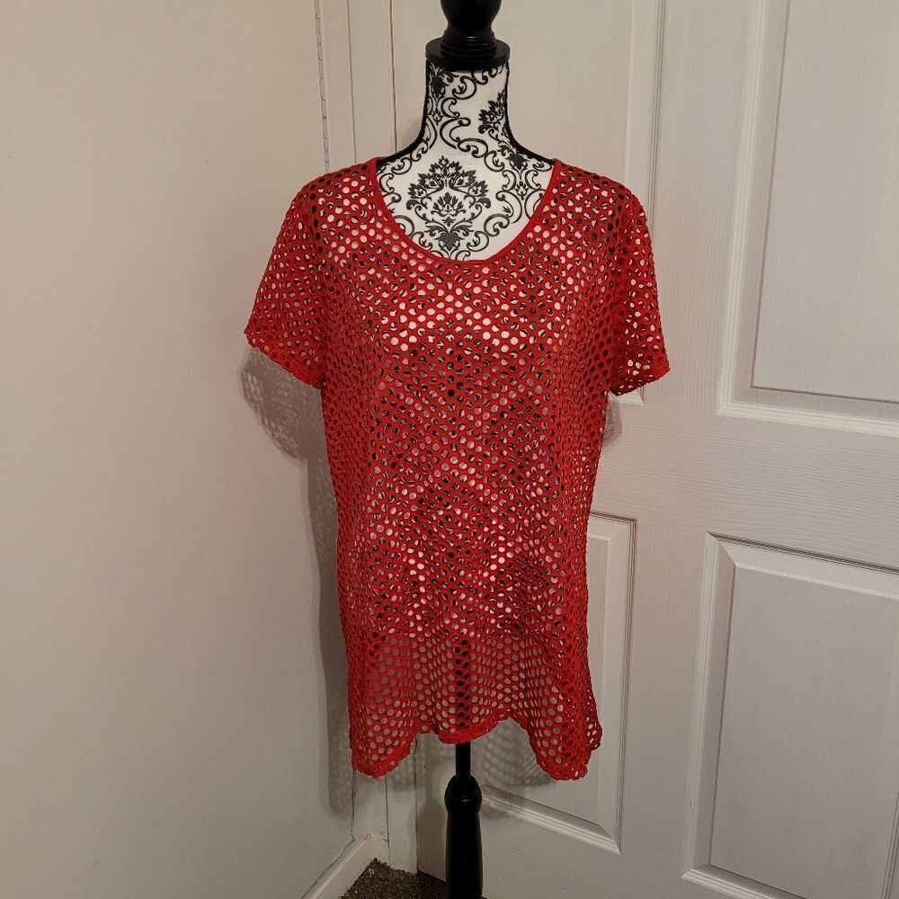 ‎Multiples red swimsuit coverup